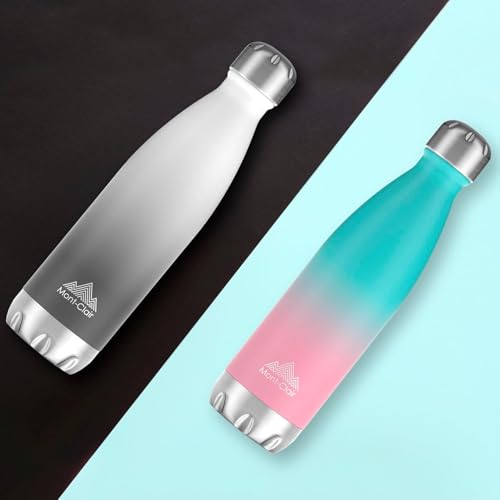 Image of Mont-Clair Stainless Steel Water Bottle, Vacuum insulated - BPA Free, 12h Hot & 24h Cold Drinks, Metal Water Bottle 17 oz Leakproof, Ideal for Adult, Kids, Running - Gradient - White & Grey