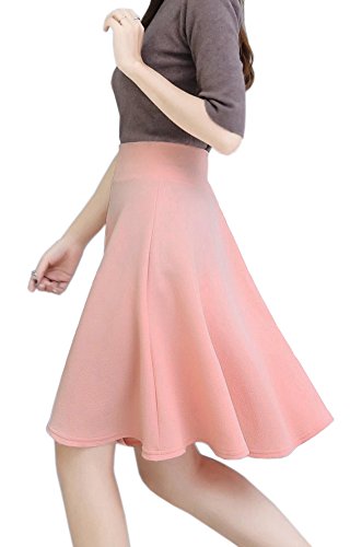 Afibi Womens Stretch Waist A-line Flared Skater Midi Skirt2