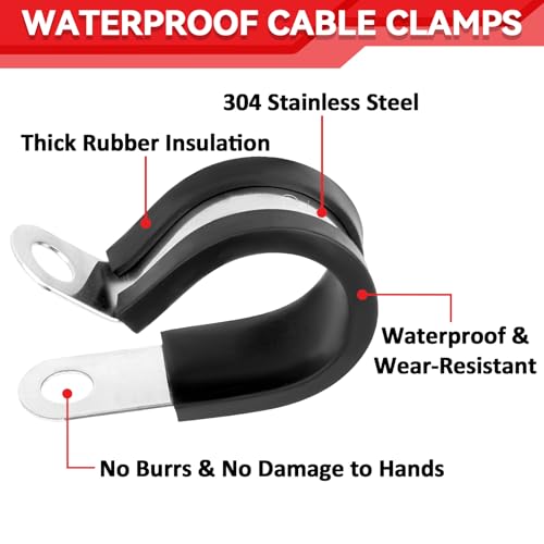 Image of 12 Pack Stainless Steel Cable Clamps - 3 /8 inch, 1 /2 inch, 5 /8 inch, 3 /4 inch Rubber Coated Insulated Wire Clamps, Pipe Clamp for Pipe Hose Household Garden Automotive Wire Cord Installation