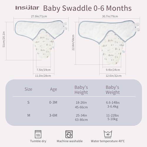 Image of insular Baby Swaddle Wrap, Swaddle Blanket for Newborn and Infant, Adjustable Swaddling Set for Boy and Girl, Soft Cotton Baby Sleep Sack 3 Pack, Sheep&Cloud, Small(0-3 Month)