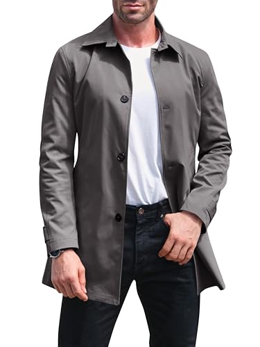 Image of Makkrom Mens Trench Coat Single Breasted Casual Spread Collar Windbreak Jackets Long Classic Business Overcoat