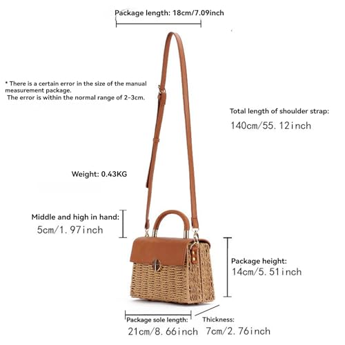 Hand woven rattan bag, summer leather flip beach bag, women's straw woven handbag (camel,One size) by MEOKIM - Used condition - Image 4