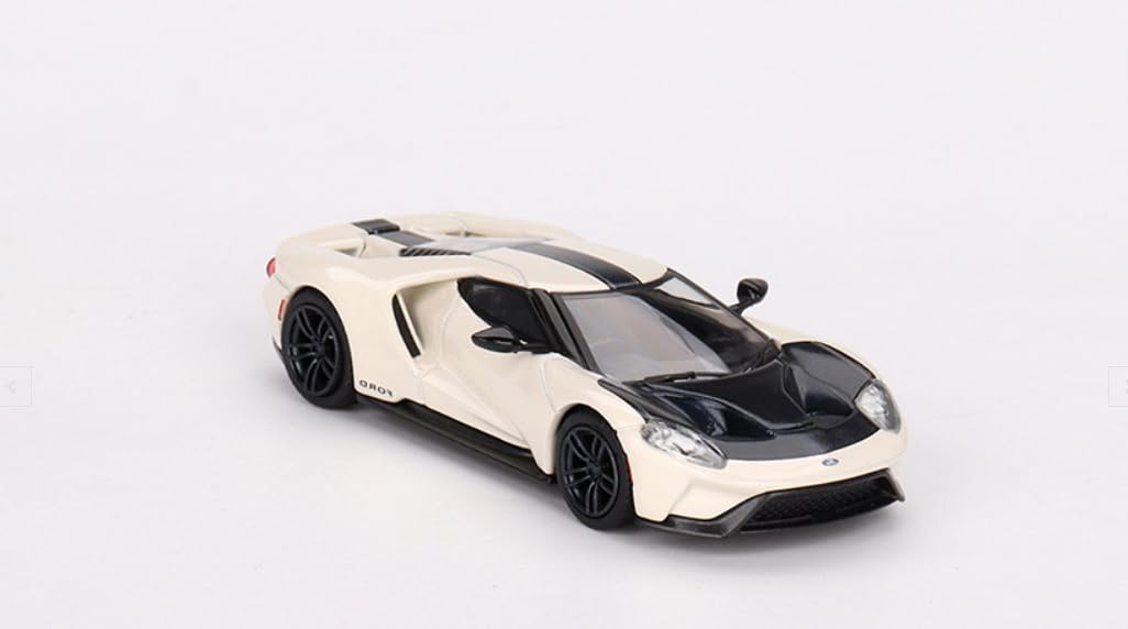 1:64 Diecast Model Car Compatible with Ford GT 1964 Prototype Heritage Edition White with Black Hood and Stripe by TSM Mini GT MGT00622