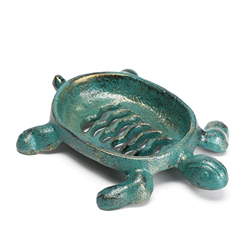 BRASSTAR Cast Iron Turtle Soap Dish Holder, Green Drainable Soap Dish for Kitchen Shower Bathroom, Farmhouse Antique Decoration TQGJPT154