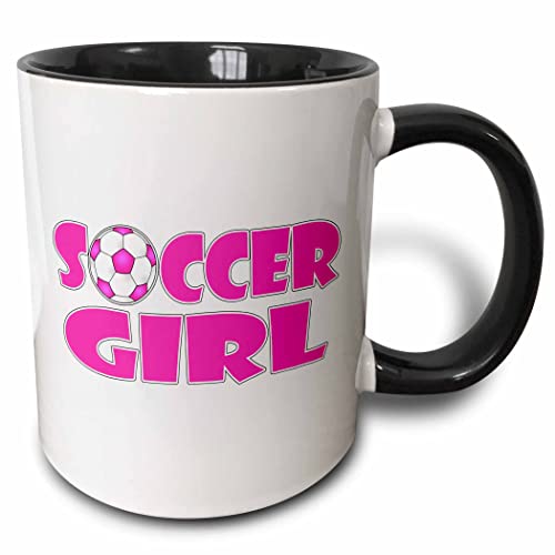 3dRose mug_181852_4 Soccer Girl Pink and White - Two Tone Black Mug, 11oz