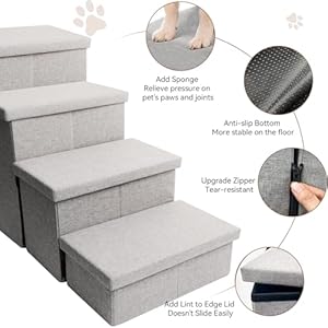 Dog-Stairs-Dog-Steps-for-High-Beds-23-H-Folding-Pet-Stairs-for-Small-Medium-or-Large-Dogs-Puppy-with-Storage-for-Bed-and-Couch-Dog-Ramp-for-Car-Hold-Up-to-200-lbs-Smok-Grey-4-Steps-with-Condo - Cucciolini Doodles   Dog-Stairs-Dog-Steps-for-High-Beds-23-H-Folding-Pet-Stairs-for-Small-Medium-or-Large-Dogs-Puppy-with-Storage-for-Bed-and-Couch-Dog-Ramp-for-Car-Hold-Up-to-200-lbs-Smok-Grey-4-Steps-with-Condo