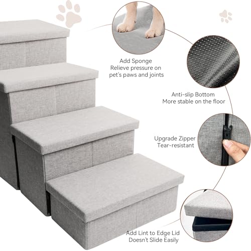 Dog-Stairs-Dog-Steps-for-High-Beds-23-H-Folding-Pet-Stairs-for-Small-Medium-or-Large-Dogs-Puppy-with-Storage-for-Bed-and-Couch-Dog-Ramp-for-Car-Hold-Up-to-200-lbs-Smok-Grey-4-Steps-with-Condo - Cucciolini Doodles   Dog-Stairs-Dog-Steps-for-High-Beds-23-H-Folding-Pet-Stairs-for-Small-Medium-or-Large-Dogs-Puppy-with-Storage-for-Bed-and-Couch-Dog-Ramp-for-Car-Hold-Up-to-200-lbs-Smok-Grey-4-Steps-with-Condo