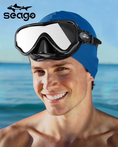 Image of Seago Adult Swim Goggles Mask Mirrored Tempered Lens, Anti UV /Fog No Blurring Clear Wide View with Nose Cover for Men Women