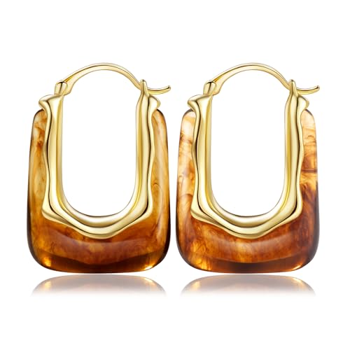 Resin Huggie Hoop Earrings Chunky Statement Vintage Earrings Cute Summer Acrylic Drop Earring Unique Trendy Jewelry Gifts for Women(Amber)
