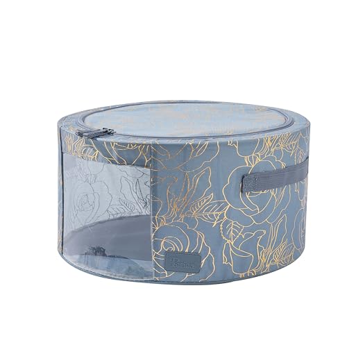 Periea Abby Round Home Storage Boxes with Zip Lids Front Window & Folding Steel Frame (Metallic Floral Small)