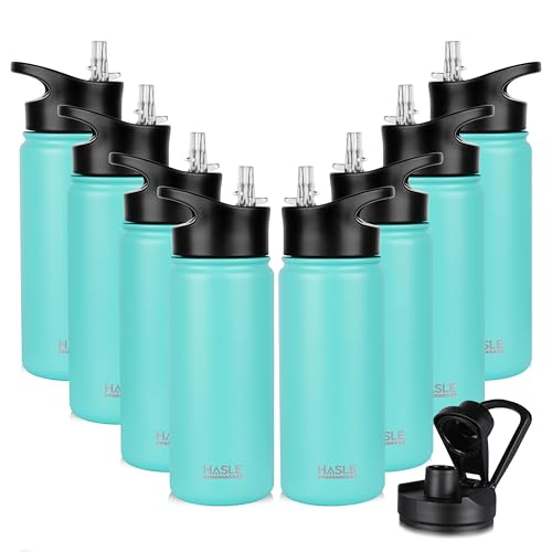 HASLE OUTFITTERS Insulated Water Bottle Kids 16 oz Double Wall Vacuum Stainless Steel Water Bottle Leak Proof for School Wide Mouth with Straw Lid & Spout Lid Keeps Cold and Hot(Mint Green,8pack)