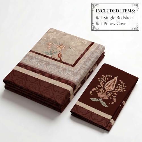 Image of BSB HOME 240 TC Cotton Single Bedsheet, Premium Soft & Breathable Single Bed Sheet, Skin Friendly Durable Printed Bed Cover for Bedroom, Elegant Cotton Bedding, 60 x 90 Inches - Deep Chestnut