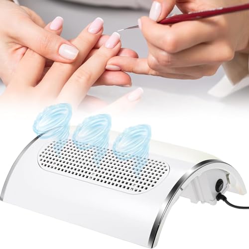 Nail Dust Collector for Acrylic Nails Vacuum Machine, 80W Adjustable Electric Nails Filter for Manicure, Nail Fan Dust Collector with 2 Powerful Nail Fan, 2 Dust Bags Included (White)