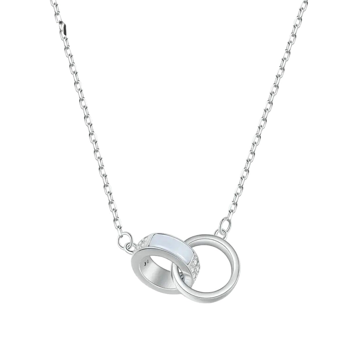 Collier double anneau argent 925 pendentif interlock chaîne cou femme