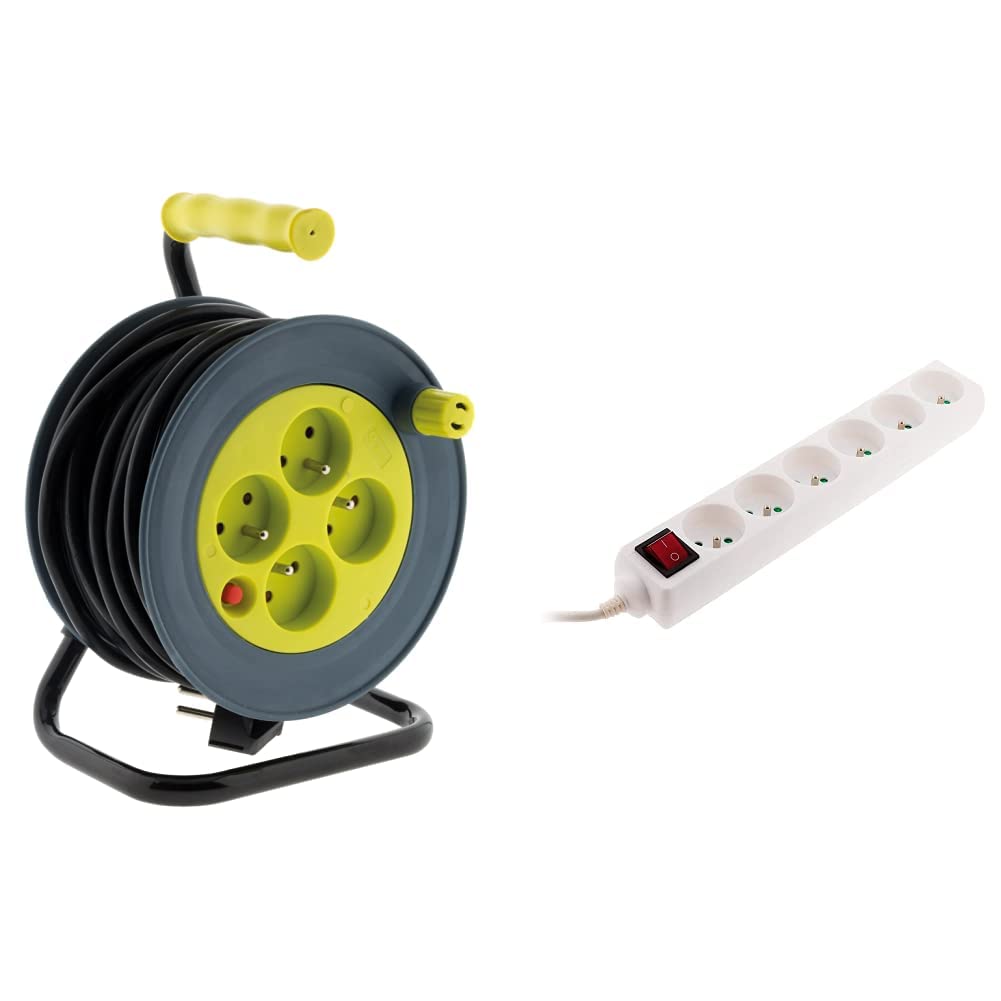 Enrouleur ménager 4x 2P+T multiprise 6 prises interrupteur câble 3G1 mm2