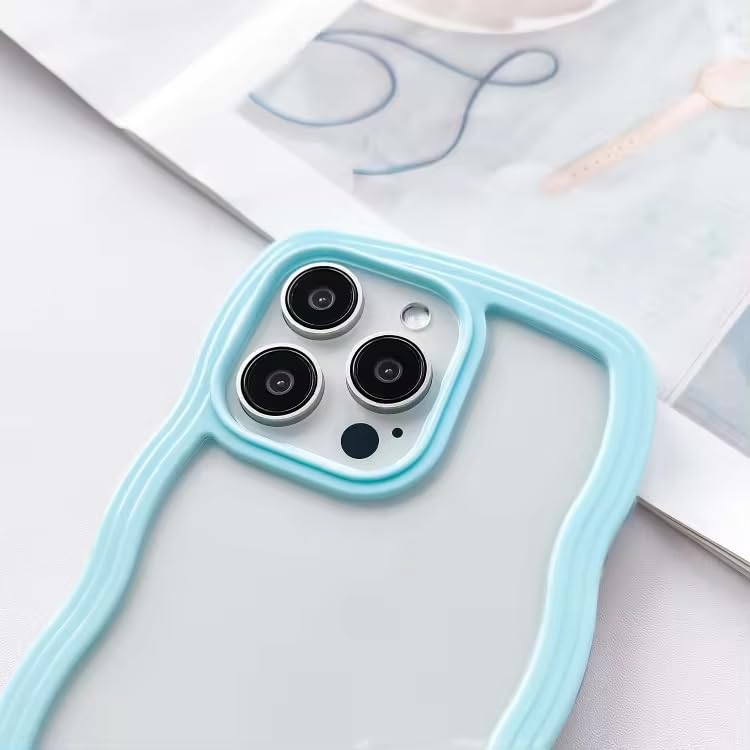 Image of MIDOS Back Cover Compatible with iPhone 14 Pro Max, Cute Curly Wave Frame Clear Case for Girls Women, Transparent Soft Silicone TPU Bumper Shockproof Protective Cover for iPhone 14 Pro Max (Blue)