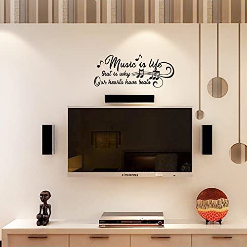 Music Is Life That Is Why Our Hearts Have Beats Notes Music Score Instrument - Carved Black Vinyl Wall Decal Art Letters Quotes Home Decor Wall Letters Without Transparent Edge Not Printed Sticker #TOP4