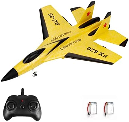 Epipgale SU-35 RC Plane, 2CH Remote Control Airplane, Hobby RC Glider, Ready & Easy to Fly for Beginners, RC Aircraft Jet with Luminous Strip (Yellow)
