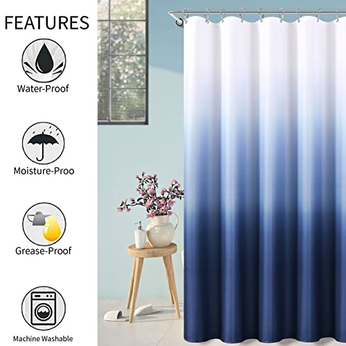 Navy Blue Shower Curtains For Bathroom, Ombre Textured ​Fabric Shower Curtain Set, Hotel Spa Luxury With 12 Hooks, Machine Washable, Decorative Bathroom Curtain Blue 72 X 72 #TOP6