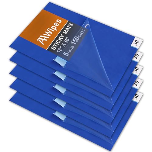AAwipes 150 Sheets 18" x 36" Adhesive Mats (Blue, Case of 5 Packs, 30 Sheets/Packs) Cleanroom Sticky Floor Mats Peel Off for Construction, Hospital, Labs - Remove Traffic-Borne Dust &amp; Dirt
