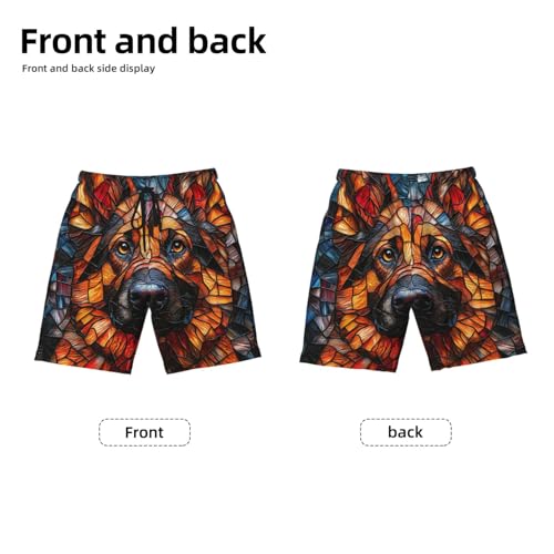 Boys Swim Trunks Quick Dry Beach Board Shorts Kids Youth Bathing Suits, German Shepherd Dog Stained Glass2