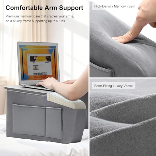 Image of Lap Desk for Adults with Arm Rests,Ergonomic Laptop Pillow Stand for Bed,Couch,Floor,Large Table for Long Hours Work,Eating,Gaming,Reading and Writing,Lap Laptop Desk for College Dorm Room (Grey)