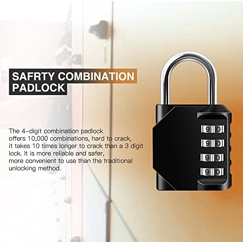 Chyaya Combination Padlock, 4 Digit Padlocks with Code, Locker Padlock for Gym Locker, Weatherproof Outdoor Padlock for Fence gate, Shed, Garage, Shed, Backyard, Hasp Locker (1 Pack Black)