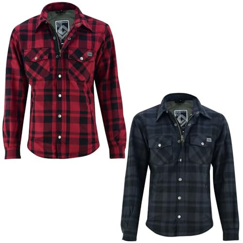 Motorradhemden für Herren mit Protektoren - Biker Motorradjacke Hemden aus Aramid mit Schutz (EN 17092-4:2020) Klasse A Motorrad Aramid Hemd (DE/NL/SE/PL, Alphanumerisch, XXL, Regular, Regular, RED)