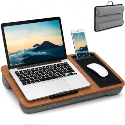 XINTM Mesa Para Laptop Ergonómica, Escritorio Portátil para Laptop con Soporte Teléfono, Alfombrilla, Tapizada Doble y Asas Transporte, para Portátiles hasta 17", Ideal para Oficina en Casa(57x30x8cm)