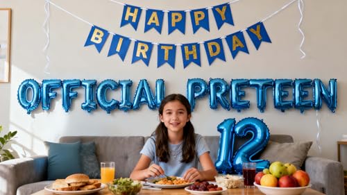 12th Birthday Decorations for Boys Girls, Official PreTeen 12th Birthday Balloon Happy 12th Birthday Banner Number 12 Foil Balloons for 12 Years Old Birthday Anniversary Supplies Boys Girls (Blue) by JumDaQQ - Used condition - Image 2