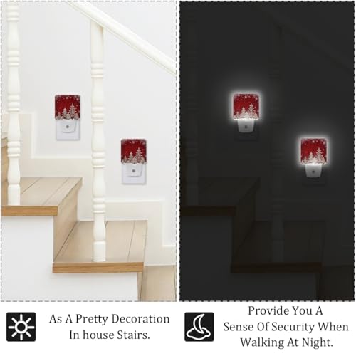 Image of NEWzone Christmas Tree Night Light Set of 2, Auto Sensor LED Dusk-to-Dawn Nightlights, Plug-in Sensor Lamp for Bedroom Bathroom Kitchen Hallway Stairs Decorative