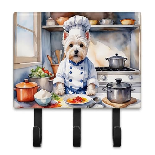 Caroline's Treasures Westie The Chef Leash or Key Holder Wall Hooks, Key Hooks Holder, Coat Rack Wall Mount, Coat Hooks, Hooks for Hanging Keys, Towels, Aprons, Leashes