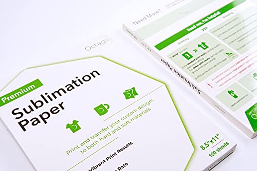 Octago Premium Sublimation Paper (8.5X11 Inches) Dye Sublimation Heat Transfer Paper, Works With Sublimation Blanks, Sublimation Ink, Sublimation Printers, & Light Poly Fabrics - 100 Sheets #TOP6