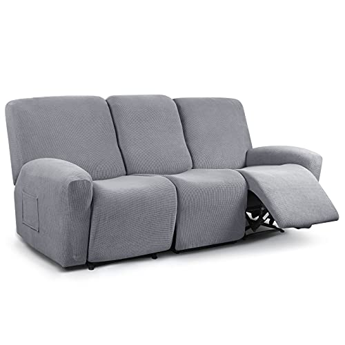 TAOCOCO Recliner Sofa Covers 8-Pieces Stretch Large Couch Covers for 3 Seats Reclining Slipcovers Soft Jacquard Pattern Furniture Protector Dusty Grey