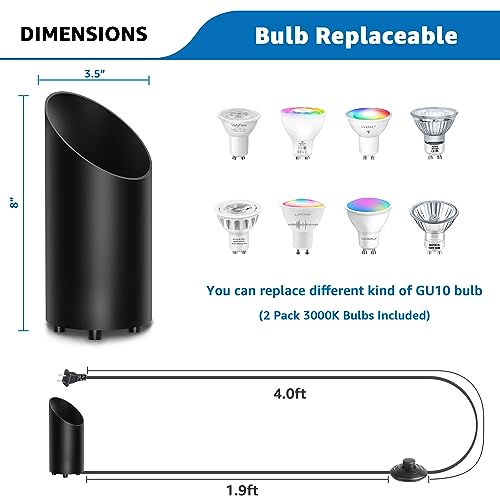 Image of SUNVIE 2 Pack Up Lights Indoor Floor Can Light Uplighting Indoor Spotlight with 2700K GU10 Bulb Accent Lighting Floor Uplighting for Home Plant Picture, UL Listed 5.9 FT Plug Cord & Foot Switch