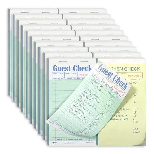FMP Brands Double Part Guest Check for Servers, Server Note Pads 1000 Sheets (20 Pads), Server Books for Waitress with Carbon Copies, Guest Check 2 Part Carbonless, Receipt Book with Carbon Copies by FMP Brands - Used condition - US$24.58