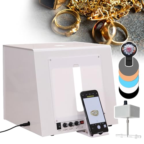BOOZXCV Boîte à lumière de Studio Photo Portable, avec Plateau tournant Automatique, Support Rotatif Suspendu, pour Colliers/Boucles d'oreilles/Bracelets (Tb20)