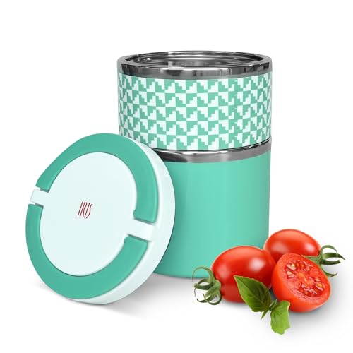 Iris Barcelona - Lunch Box Doble, Fiambrera Térmica de Acero Inox 18/8, Taper con 2 Compartimentos, Tapa Aislante, Asa, Válvula Anti-Vacío y BPA Free, 900 ml Verde