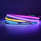 KWMSTPLT COB FCOB LED Strip High Density Even RGB Dream Color Light Addressable WS2811 720LED/m DC12V/24V for House Indoor Decoration (3.2FT 720LED/M, White PCB DC24V)