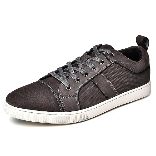 Men's Casual Leather Sneakers Fashion Oxford Sneaker Shoes Embossed Nubuck Grey Leather Upper Comfortable Daily Walking Shoe for Men Size 7