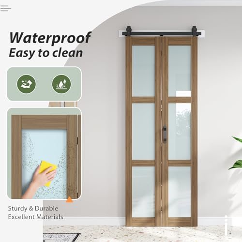 Image of FREDBECK Frosted Glass Bifold Barn Doors 36X96(Double 18x96),Bifod Door