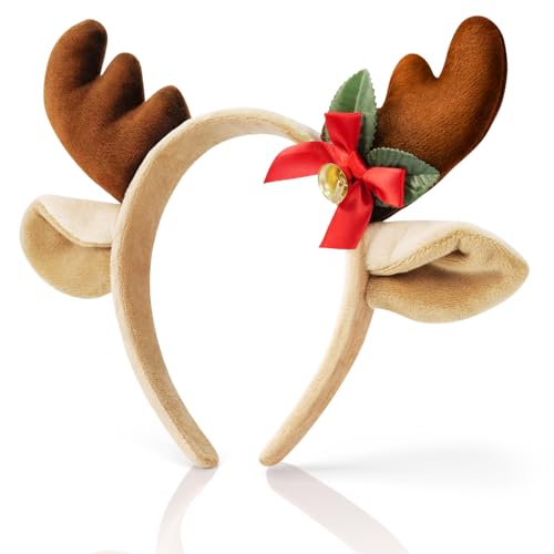 Kouclaa Christmas Deer Antlers Headband Animal Ears Deer Antlers Headband Cosplay Reindeer Costume for Christmas Halloween (Christmas Deer Ears, One Size)