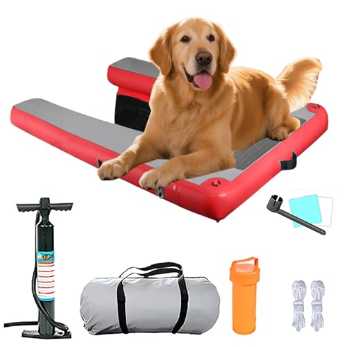 Hunderampe Aufblasbare Hunde 150×100 cm aufblasbare Hunde-Wasserrampe mit Boost-Step, große schwimmende Hundeplattform für Boote, Docks, Meer und See, wiederverwendbare Hundepoolleiter für Hunde bis 1