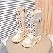 Knee Length Combat Boots for Girls Mid Calf Lace Up Riding Boot Fashion Zipper Punk Goth Boots PU Leather Platform Shoes
