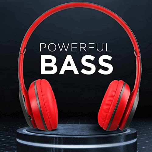 Image of Clokify Over-Ear Wireless Gaming Headphones, Bluetooth with Microphone with Long Battery Backup (Red)