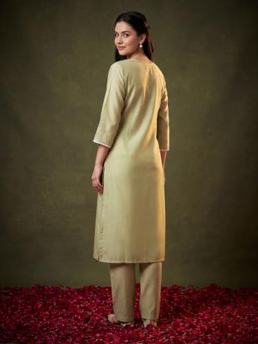 Image of INDO ERA Women's Silk Blend Embroidered Thread Work Kurta & Pant with Dupatta Set | Suit Set For Women