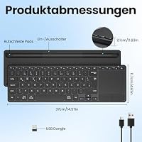 Bnnwa Wiederaufladbare Kabellose Bluetooth Tastatur mit Touchpad,DE QWERTZ – Ansicht 8