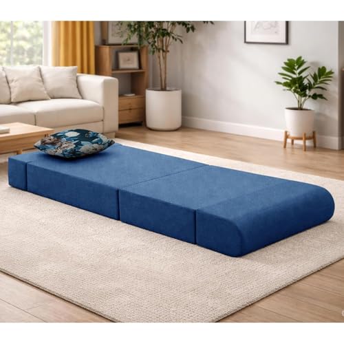Image of Convertible 3 * 6 Single Seater Sofa Cum Bed | Foldable Sofa Bed for Apartments & Studio Rooms (Color Blue, COMFORTMAX)