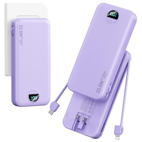 AONIDI 12000mAh Power Bank with Built-in Cables & AC Plug