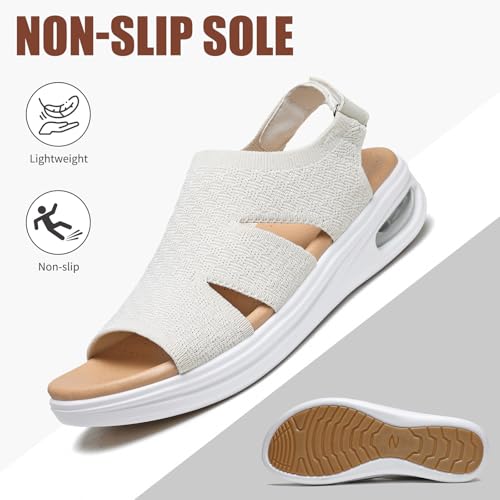 Image of ziitop Walking Sandals Women Orthopedic Sandals for Women Comfortable Arch Support Orthotic Platform Wedge Shoes Air Cushion Adjustable Strap Comfort Shoes for Summer Travel Beach Party Shopping Work